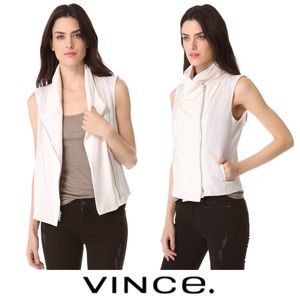 Vince White Leather Moto Vest Asymmetrical Zip